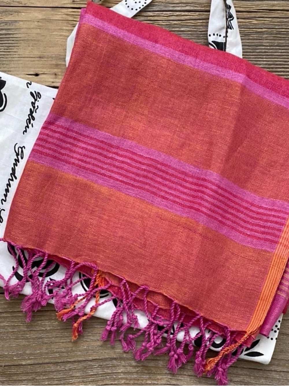 Gudrun Sjoden Pink and Orange Striped Lightweight Shawl! Like new! Linen.. - Picture 3 of 5